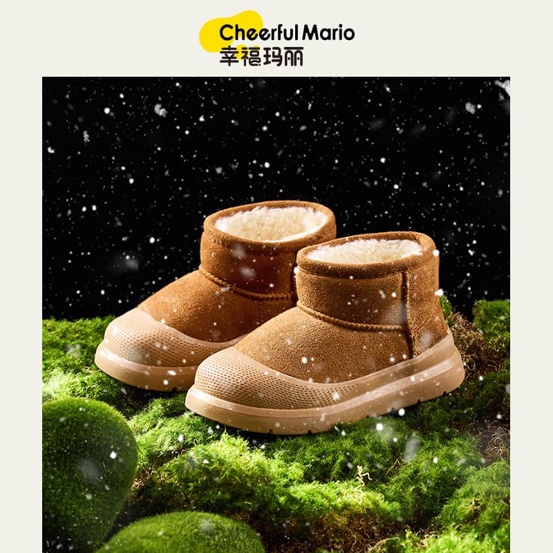 Happy Mary Boys' Snow Boots Winter Toddler New Children's Big Cotton Shoes Fur Ankle Boots Girls' Thickened Cotton Shoes