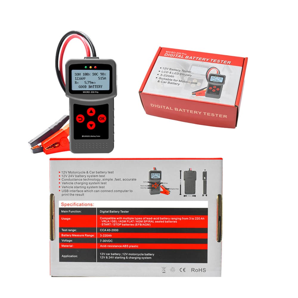 12V micro-200 PRO Western European version car battery tester and motorcycle battery tester.