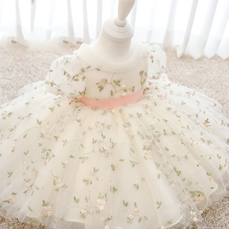 One-year-old baby girl's dress, baby's 100-day summer little presenter, children's flower girl princess dress, fluffy gauze style