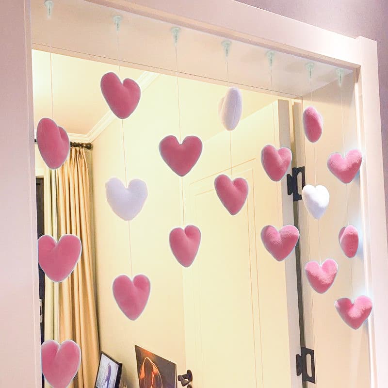 Cute Door Hanging Decor Small Door Curtain Partition Hanging String Curtain, Girly Korean-style Pink Peach Heart No-drill Hanging Accessory