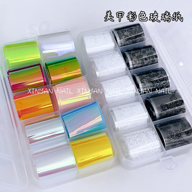 Cross-border manicure new nail art supplies transfer stickers starry sky paper lace colorful laser black and white nail art stickers