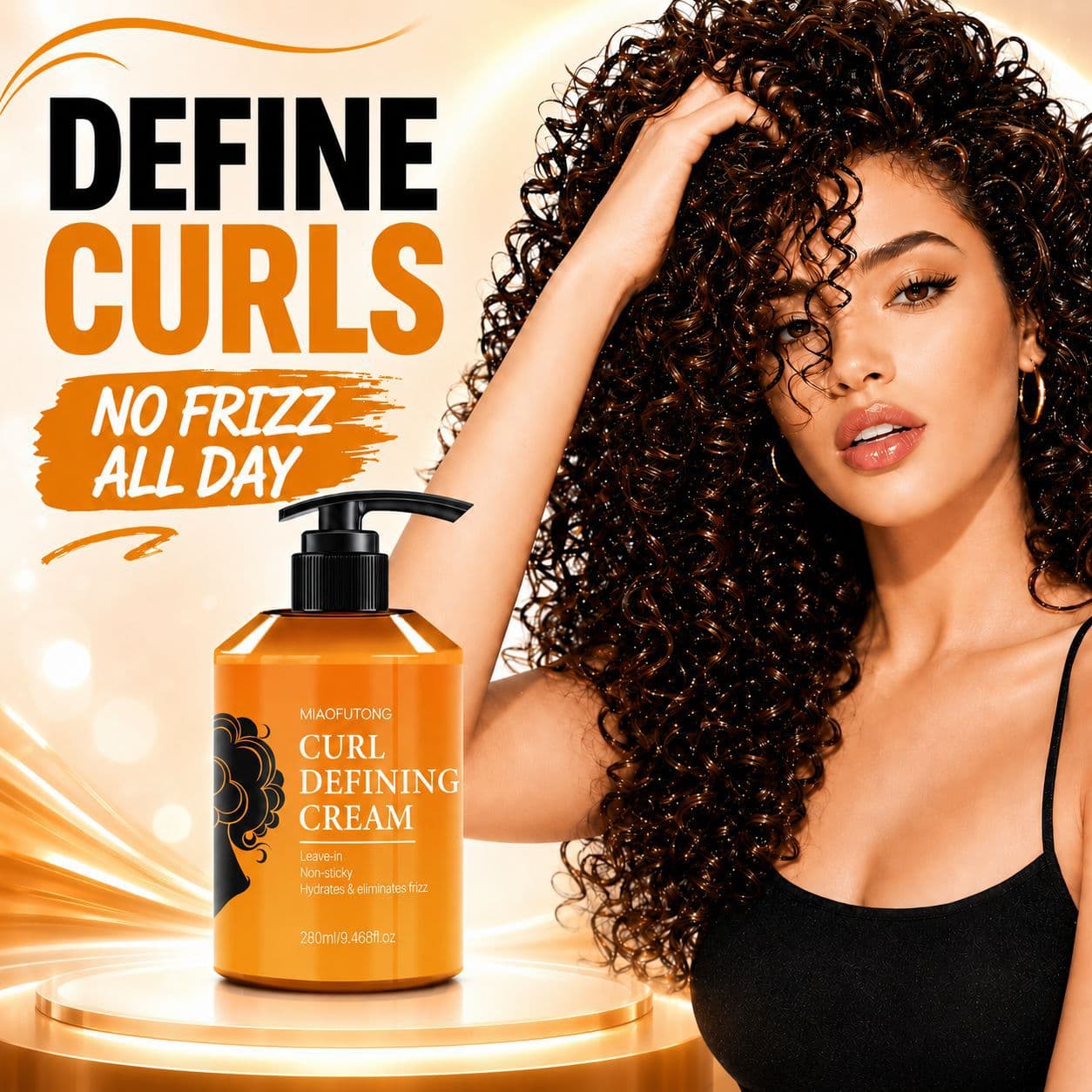Cross-border Supply 280ml Styling Curl Cream for Curly Hair Setting, Moisturizing Volumizing Hair Care Leave-in Conditioner
