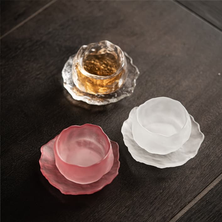 Japanese Handmade Glass Tea Cup Set, Home Glass Teaware Set, High Aesthetic, First Snow Tea Cup