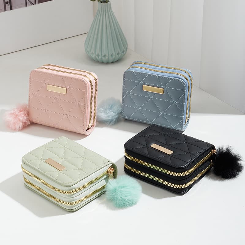 Double zipper women's short coin purse ID bag 2026 hand-grabbing zipper triangle rhombus embroidered clutch bag on behalf of