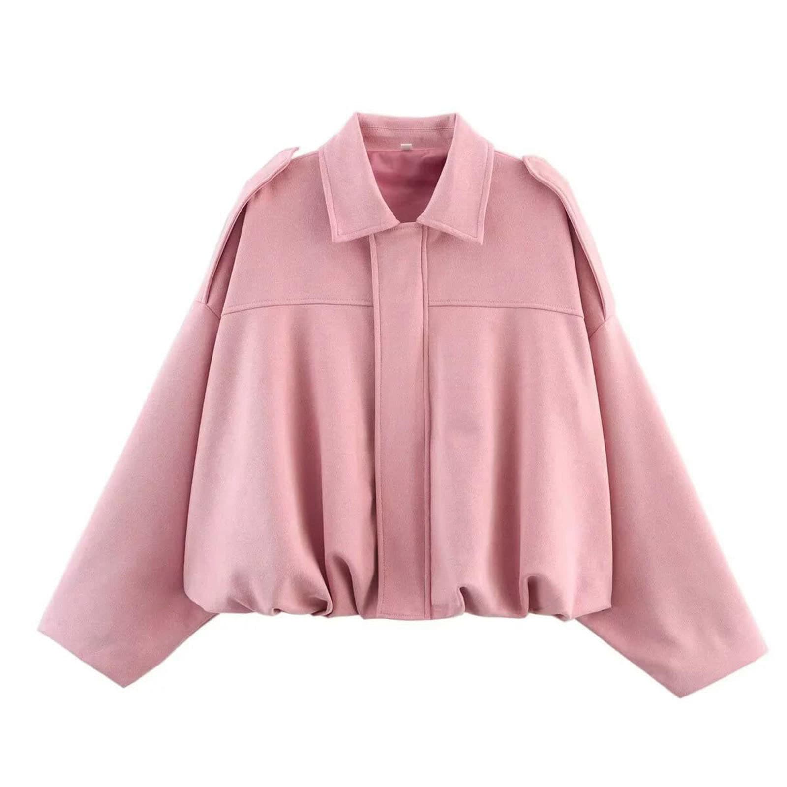 2025 Women's Casual Bat Sleeve Zippered Loose Suede Texture Jacket Long Sleeve Hoodless Casual Coat/Jacket