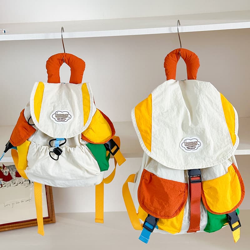 Color-Block Patchwork Elementary School Backpack Stylish Boys Girls Backpack Trendy New Large Capacity Kindergarten Kids Double Shoulder Bag
