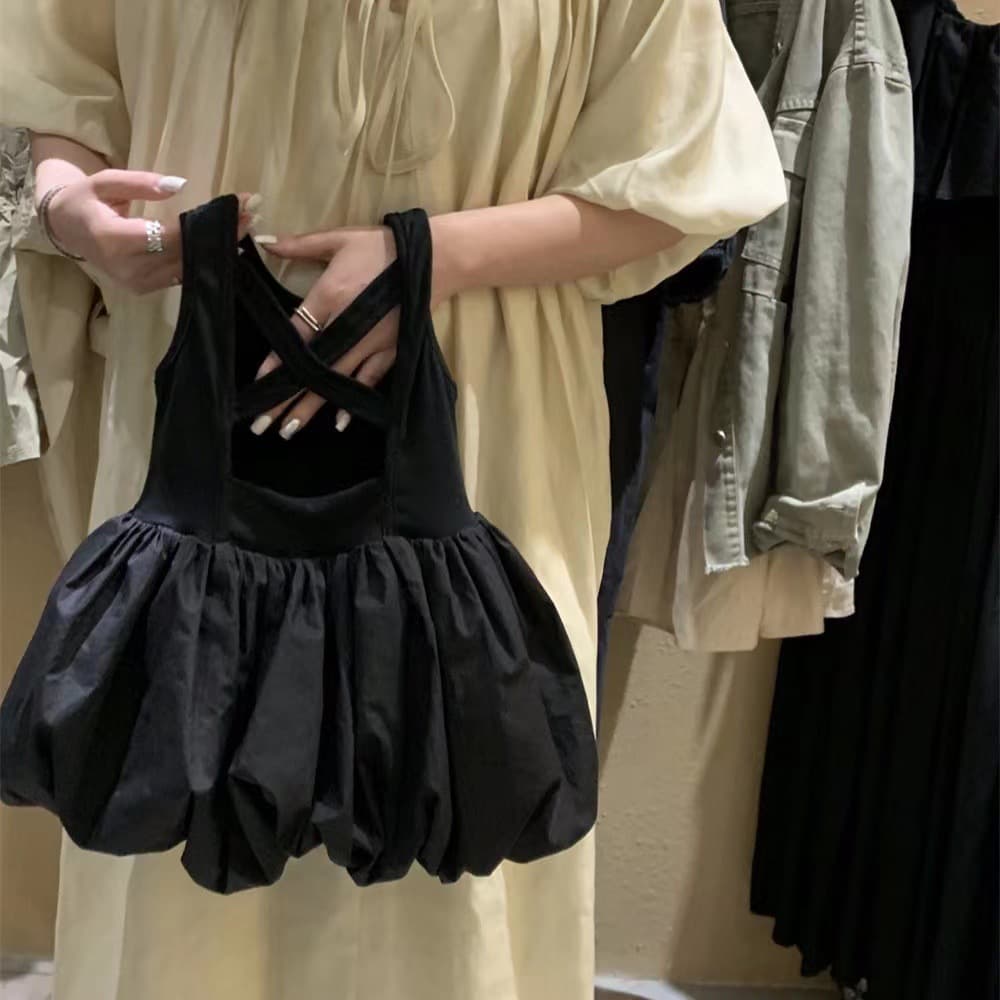 Girls Summer Backless Dress Korean Style Bud Vest Dress Baby Puffy Dress Fashionable Little Black Dress
