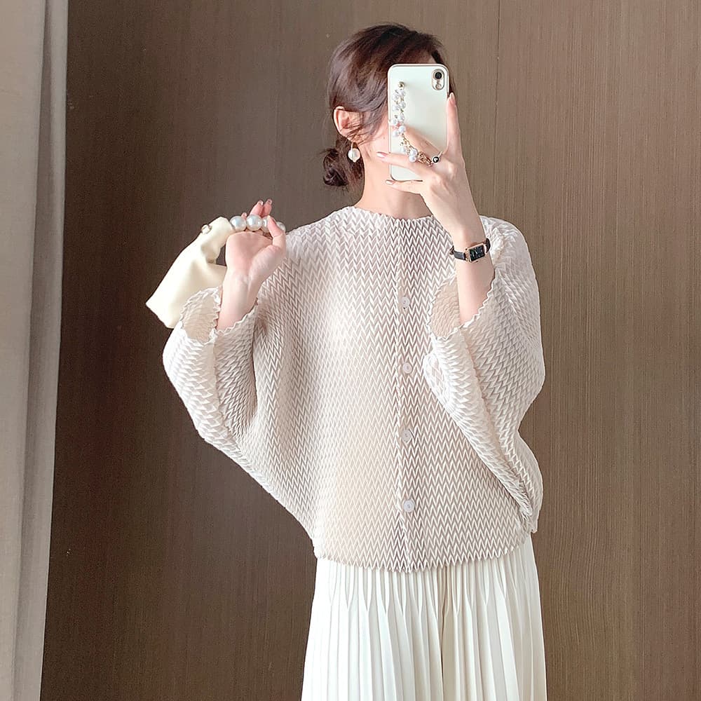Miyake Design Pleated Short Jacket Women Loose Shenzhen Nanyou High-End Women's Knit Cardigan Shawl