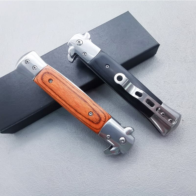 Outdoor Self-Defense Survival Knife High Hardness Sharp Lightweight Portable Fruit Peeling Knife Stainless Steel Wood Handle Folding Knife