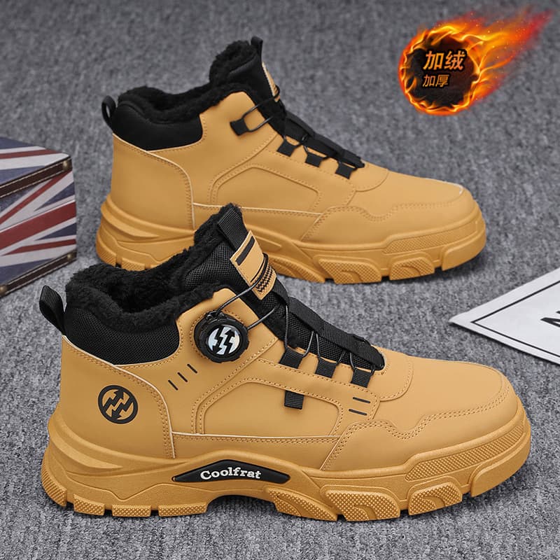 Winter Men's Shoes Plush High-Top Martin Boots Men's British Style Retro Thick Warm Cotton Shoes Thick-Soled Work Short Boots
