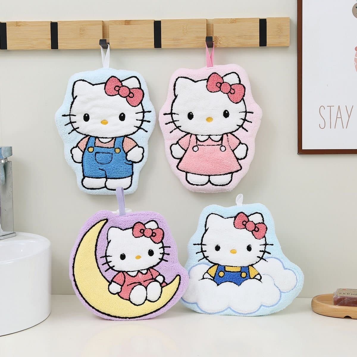 Cute Cartoon HelloKitty Hand Towel Hanging Type Thickened Super Absorbent Bathroom Children's Handkerchief Kitchen Cloth