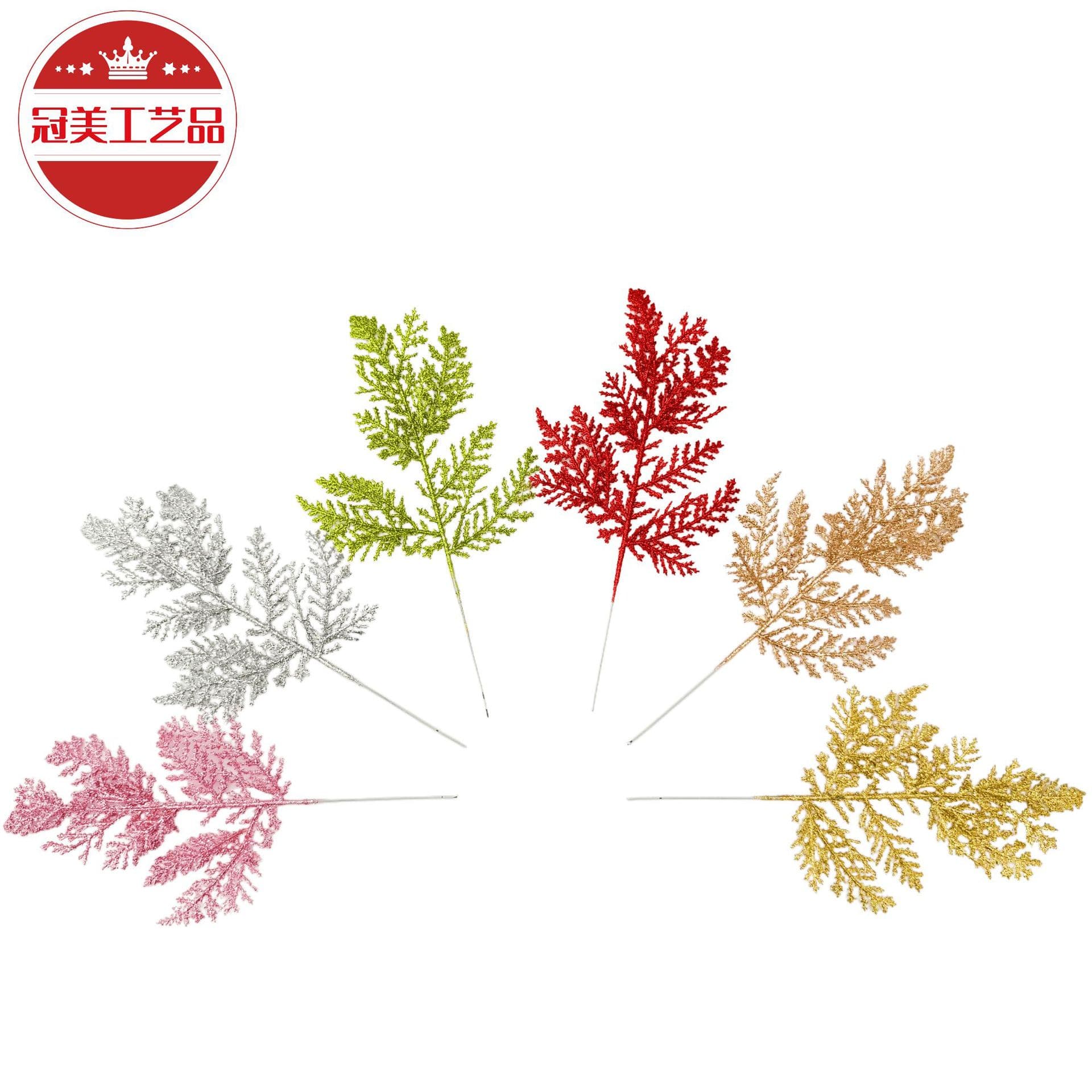 Cross-border Source Simulation Flower Christmas Decoration Accessories Single Pine Branch Glitter Flower Holiday Outdoor Arrangement Artificial Flower