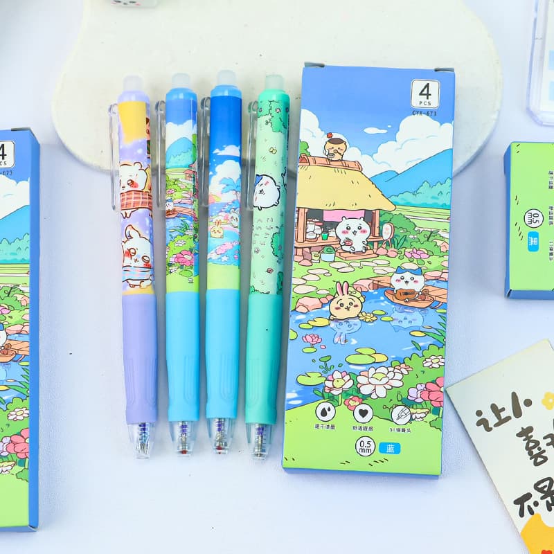 Cute High-Appearance Chiikawa Posture Press Retractable Erasable Pen Chiikawa ST Quick-Dry Thermal Erasable Gel Pen