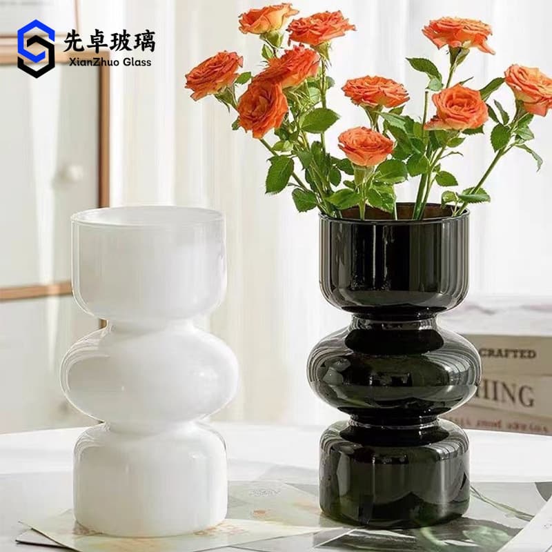 Thickened Fenton High-Gloss Glass Vase, French Ins-Style Cream-Colored Living Room Flower Arrangement Vessel, Premium Decorative Vase
