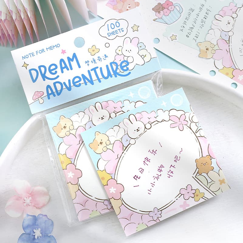 NOTE FOR 100 Sheets Memo - Happy Wander Series Cute Animal Flower Student Message Memo Material Paper