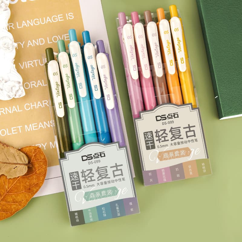 Press Color Gel Pen High Color Value Student Water Pen Retro Quick-drying Large Capacity Hand Account Pen