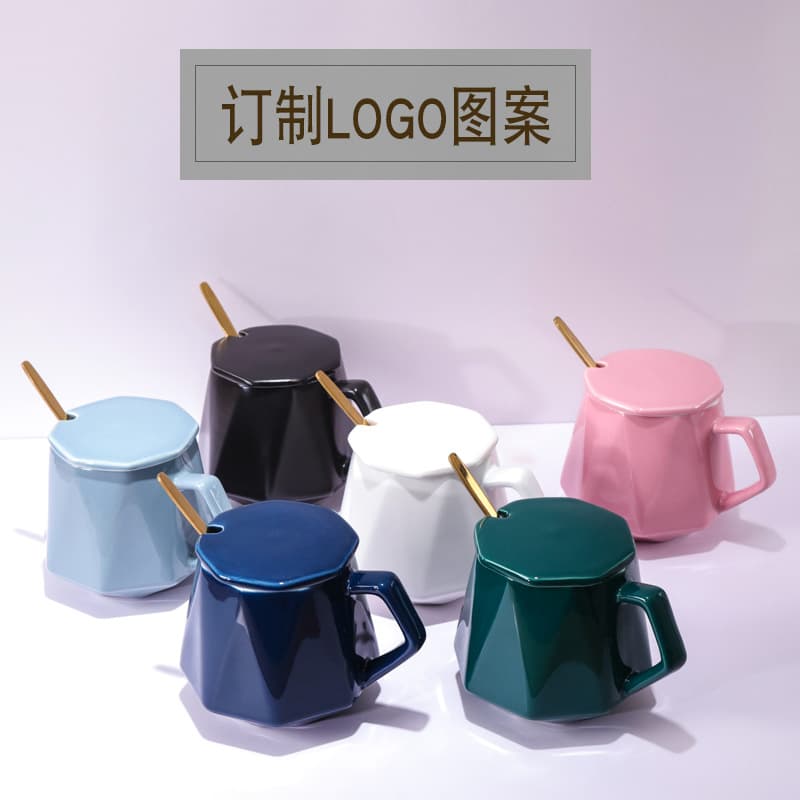 Nordic Creative Diamond Gold-Traced Ceramic Mug Coffee Milk Cup Tea Cup Festival Event Gift Logo