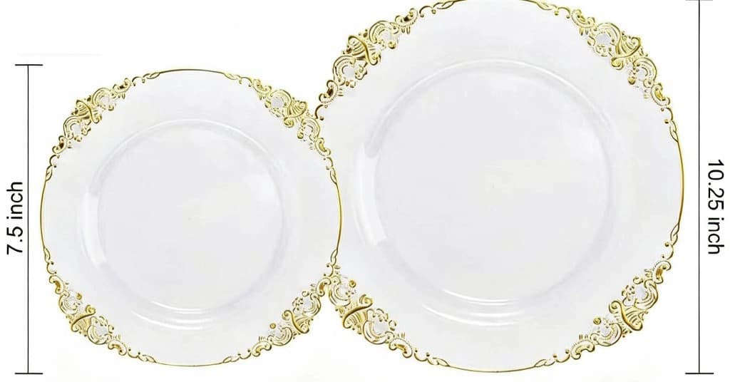 Disposable Plates Dragon Pattern Transparent Gold Rim Embossed Plates Wine Glasses Forks Knives Spoons Hard Plastic Tableware Gold Dust-Free Paper Sleeves