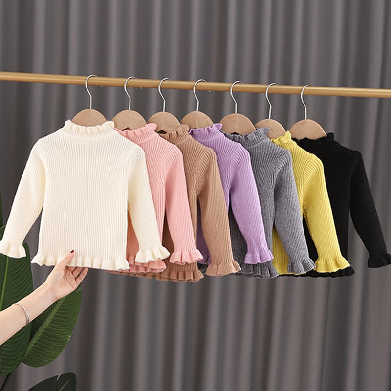 A generation of Korean version of 2021 autumn and winter children's sweater girls solid color wood ear base shirt with children