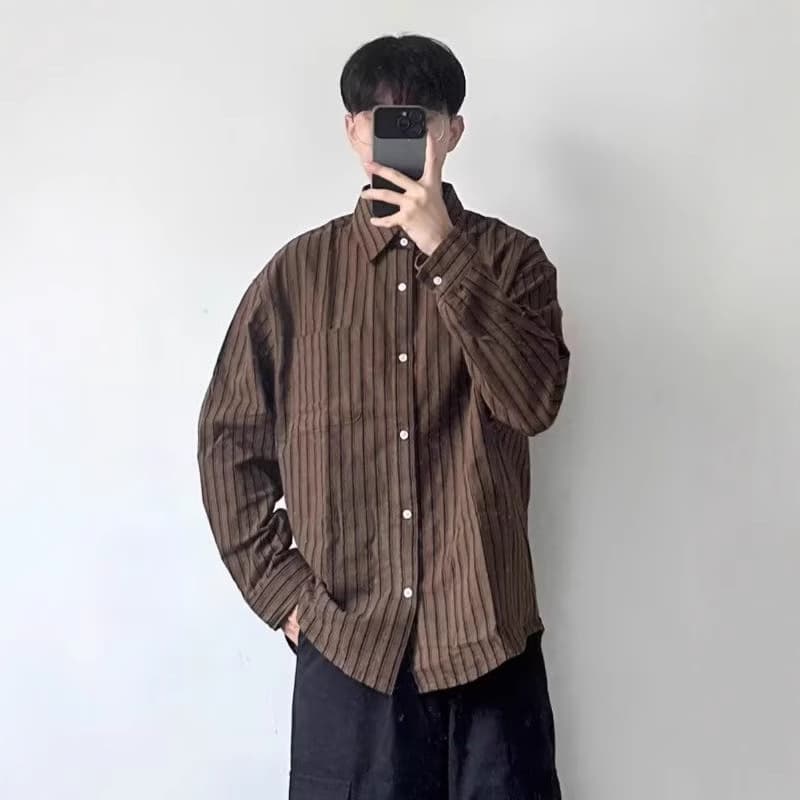 New long-sleeved shirts striped loose men's and women's shirts and jackets Japanese style ins trendy Hong Kong style casual men's shirts