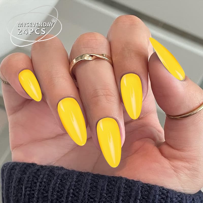 Wearable Nails Orange Yellow Solid Color Drop Shape 24 Pieces Press-On Nails High-End European and American Sweet Cool Style Cross-Border Supply
