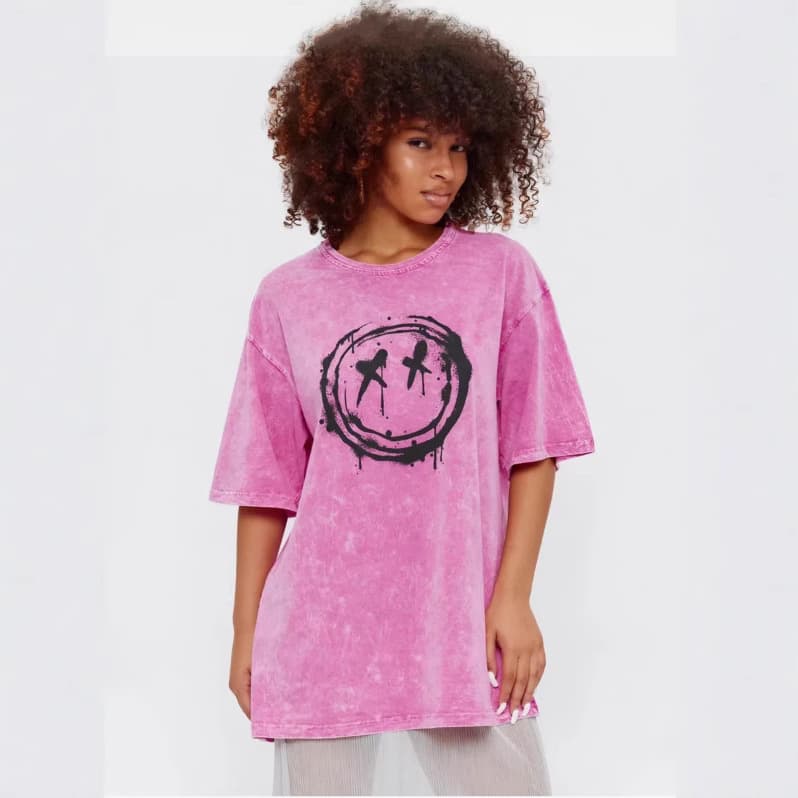 Plus Size American Retro Washed Distressed Rose Red Short Sleeve T-Shirt for Women, Design-Focused Niche Versatile Loose Casual