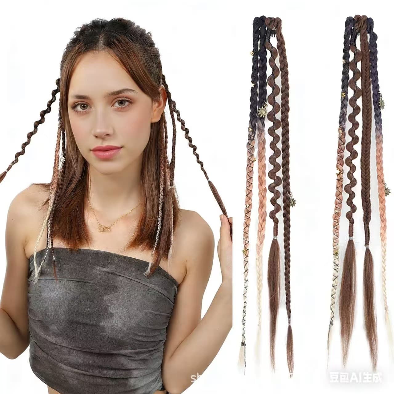 Woven Clip-in Braid Extensions 20 Inch Bohemian Braid Three-Strand Braid Clip in Braid