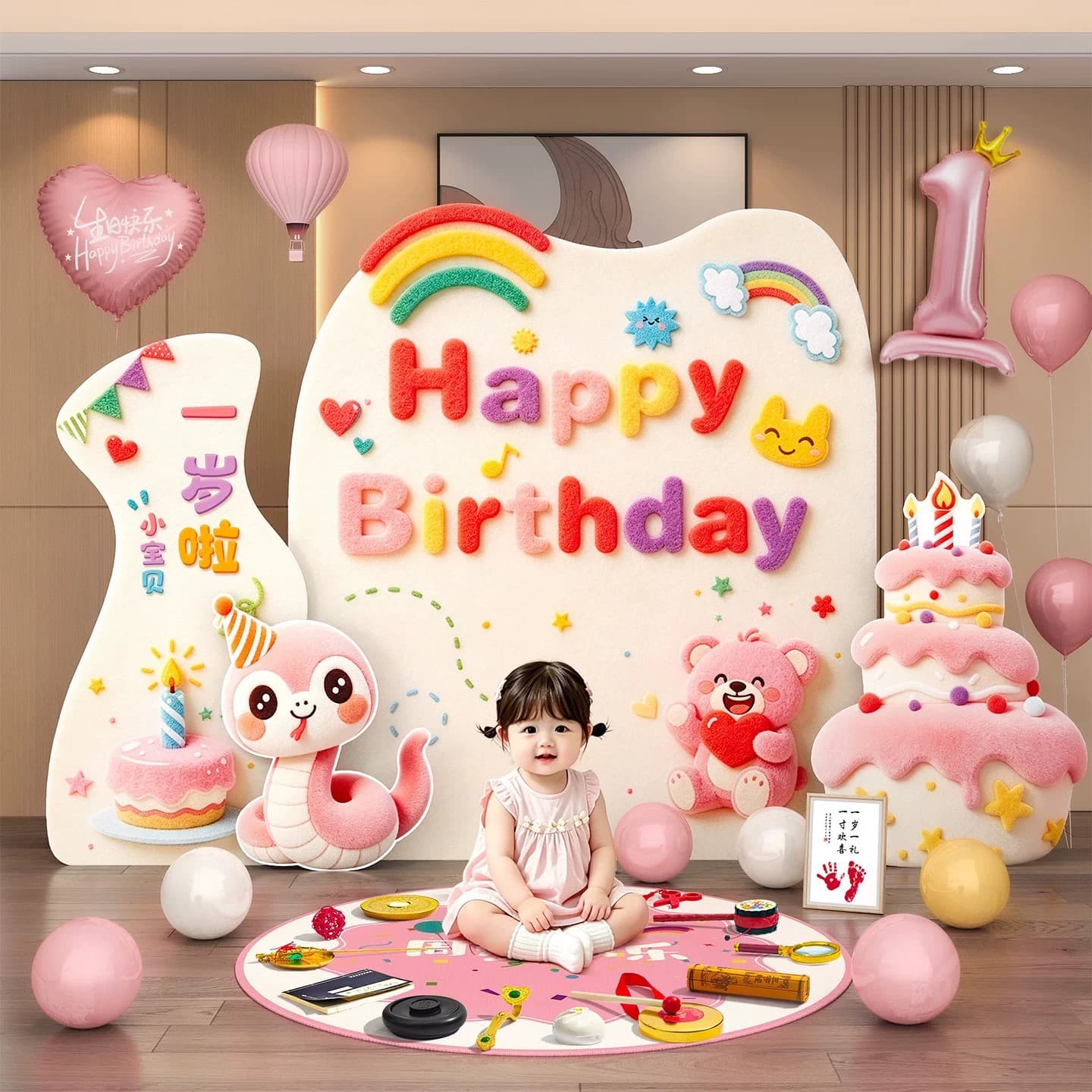 Snake Baby First Birthday Party Decoration Scene KT Board Atmosphere One-Year-Old Boy Photo Shoot and Baby's First Birthday Ceremony 1