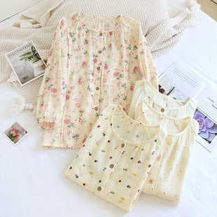 Maternity Sleepwear Top Spring/Autumn Cotton Crepe Nursing Top Summer Thin Gauze Postpartum Breastfeeding Clothes