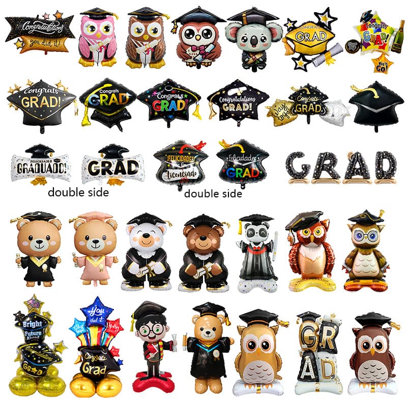 Graduation Season Decoration Set: Doctoral Cap, Diploma, Koala, Graduation Bear, Cartoon Celebration Party Aluminum Foil Balloons