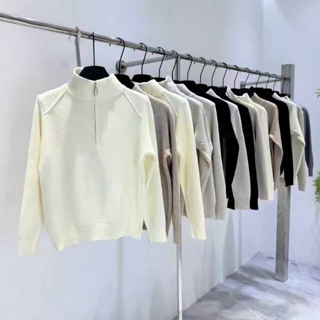 Temperament half turtleneck zipper cardigan sweater women's new style foreign style inner warm thickened woolen sweater wholesale source