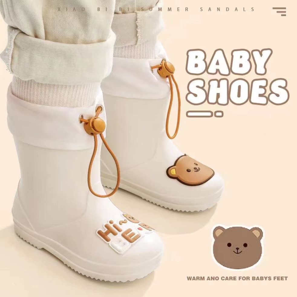 Fengqingfan Children's Rain Boots, Anti-slip with Drawstring Waterproof Design, Cartoon Water Shoes for Students and Toddlers