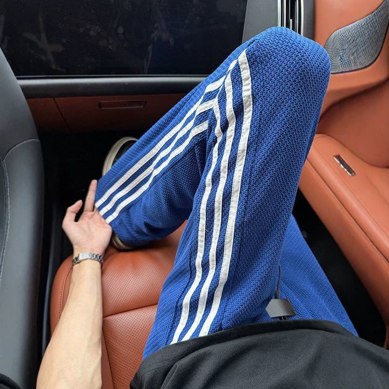 Dragon Scale Pattern Three-Stripe Casual Pants for Men Summer Thin Breathable Cleanfit Straight Leg Klein Blue Sports Pants