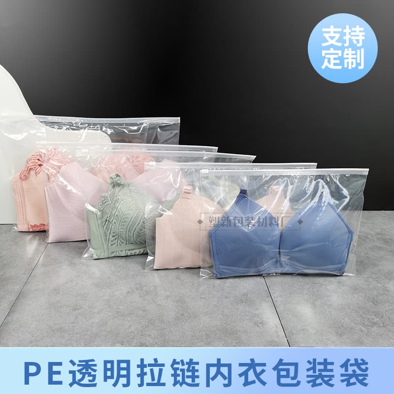 Wholesale PE Transparent Bra Packaging Bags, In-Stock Horizontal Underwear Storage Plastic Ziplock Bags, Custom Logo Printing