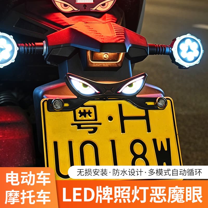 Cross-border Motorcycle LED License Plate Light Demon Eye Expression Light Electric Vehicle Locomotive Light License Plate Light Wiring Type