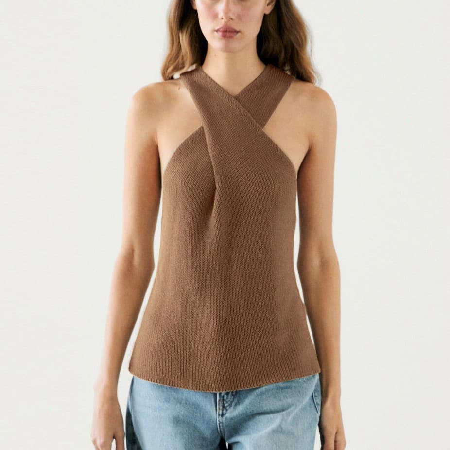 New Cross Neck Sleeveless Knit Vest Top for Women, Elegant Style for Export to Europe and America