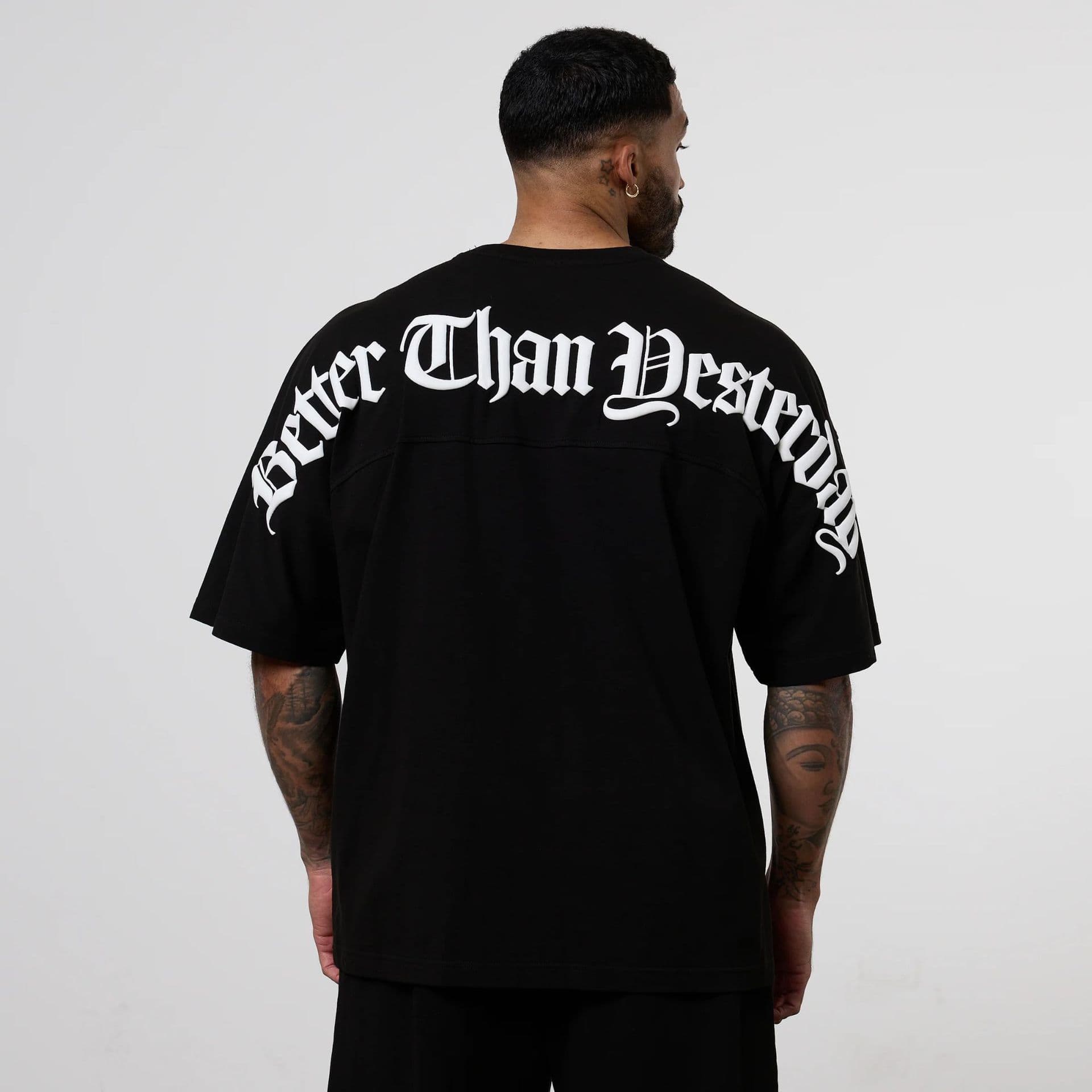 VANQUISH Men's Oversized T-Shirt, Muscle Sports Fitness Pure Cotton Round Neck Short Sleeve Foam Printed Casual Tee