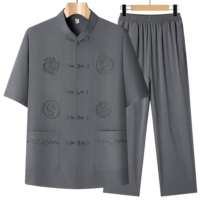 New Chinese style middle-aged and elderly men's summer short-sleeved Tang suit Chinese style dad suit grandpa shirt national suit