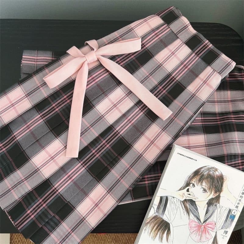 【Pink Mist Sea】JK Uniform Original Plaid Skirt, College Style, Women's Pleated Skirt, Short Skirt, Black and Pink Student Style