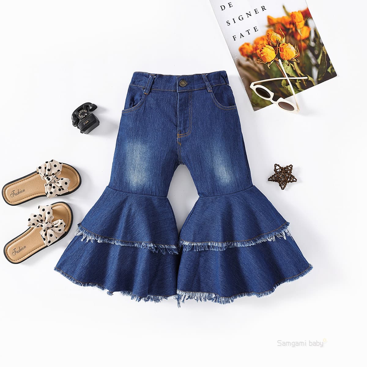 Spring and autumn children's pants, European and American children's wide-leg jeans, girls' bell-bottoms, children's casual trousers, one piece drop shipping