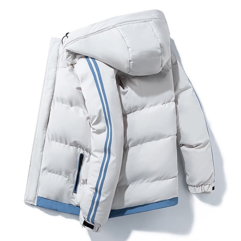 2022 Winter Men's Two-Stripe Cotton Jacket Stand Collar Hooded Coat Windproof Warm Thick New Style Casual