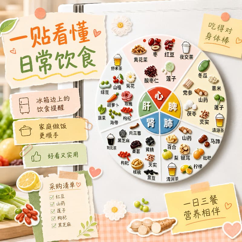 Acrylic Magnetic Refrigerator Sticker: Five Organs and Six Viscera Dietary Therapy Chart, Family Health Science Popularization Decorative Sticker