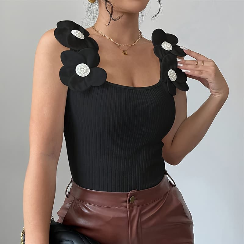 New European and American Cross-border Amazon 3D Floral Elegant Spring/Summer Vest Fashionable and Comfortable Women's Top