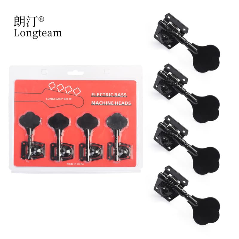 Full Metal Open Bass Guitar String Winder Set of 4 Black Silver Large Plum Blossom Head Electric Bass Tuning Pegs Music Instrument Accessories