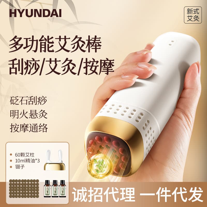 HYUNDAI Bian Stone Moxibustion Stick and Box, Portable Home Facial Heat Compress and Gua Sha Tool, Essential Moxibustion Gear