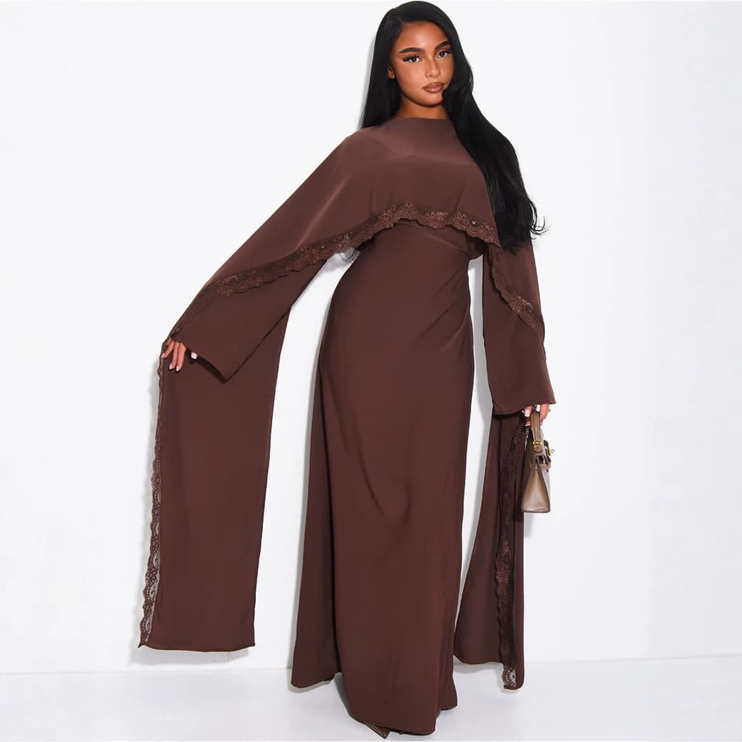 2026 Loriya Long Sleeve Waist-Cinching Elegant Dress + Headscarf (Shawl) Two-Piece Set LR1363