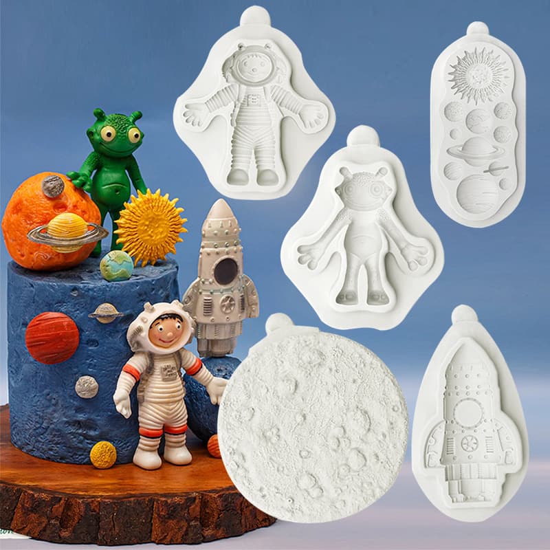 Astronaut Alien Rocket Planet Moon Silicone Mold Fondant Cake Decoration Mold Clay Sugarcraft