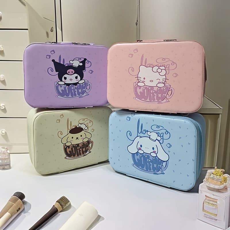 Cute Cosmetic Bag with Mirror, Professional Makeup Artist Suitcase, Travel Carry-On Case, Large Capacity Makeup Organizer