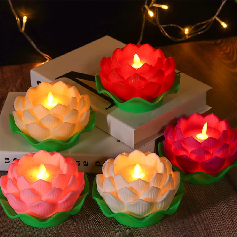 LED Electronic Candle Lotus Lamp, Simulated Swaying Flame, Temple Offering Buddhist Supplies, Source Factory Cross-border Supply
