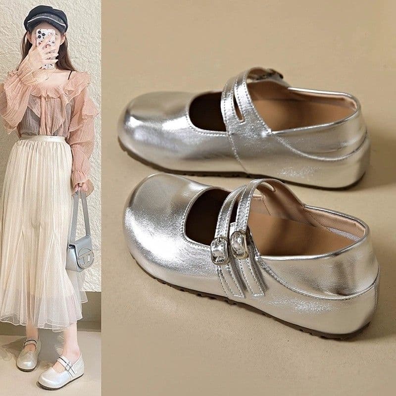 Women's Retro Leather Shoes with Hidden Height Increase, 2026 New Summer Model, Round Toe, Shallow Mouth, Dual-Wear, Ultra-Soft Birkenstock-Style Loafers, Size 35